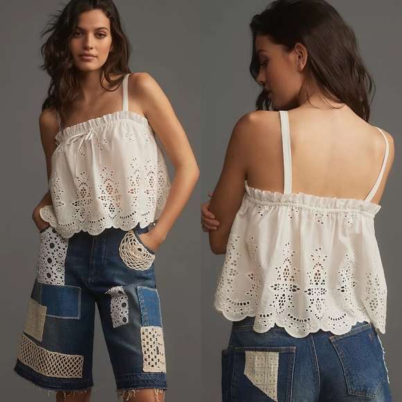 Anthropologie Tops - Maeve For Anthropologie Eyelet Babydoll Tank Top